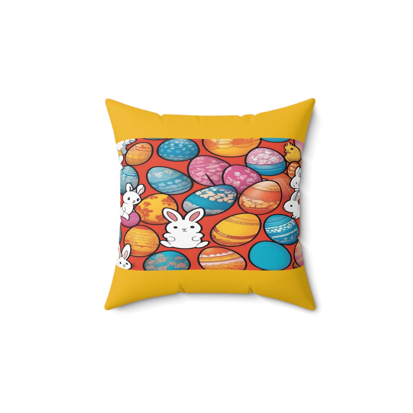 White Rabbits, Eggs Galore (in Yellow) with Happy Easter on the Back | Pillow