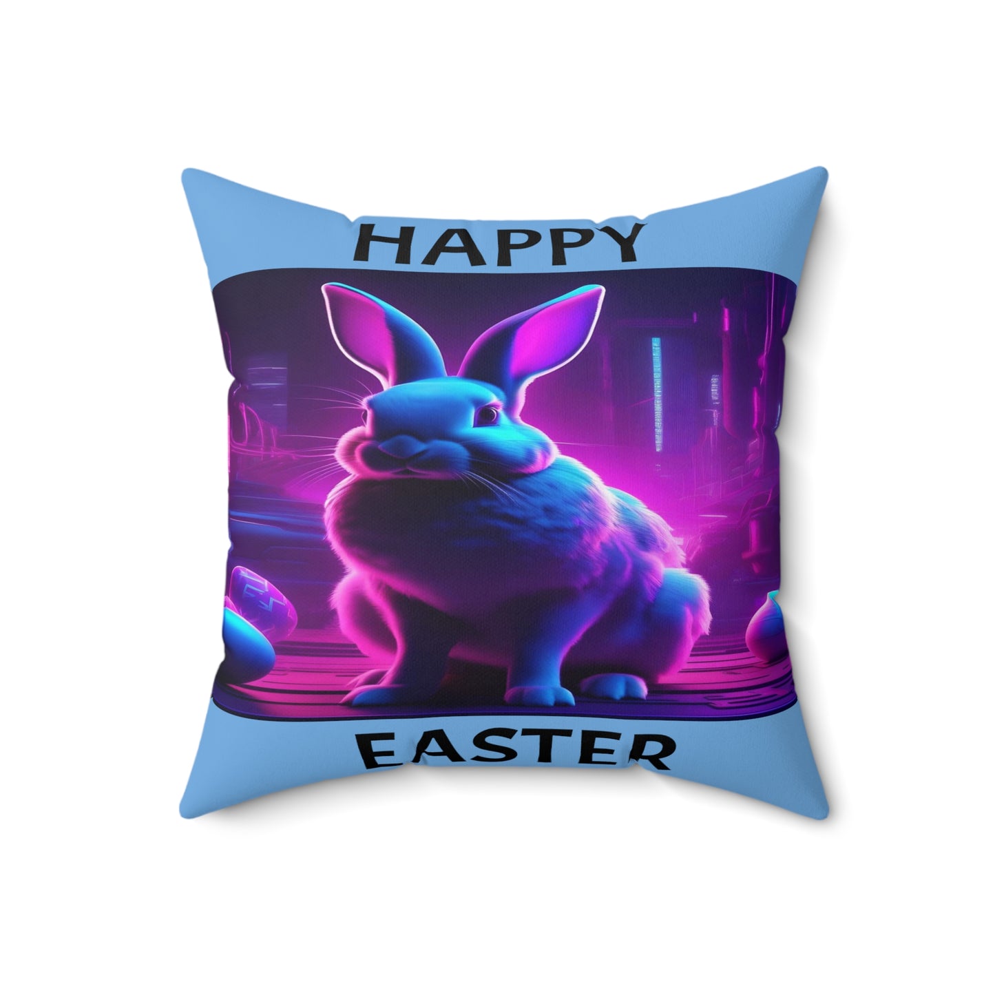 Purple Neon Easter (in Blue) with Happy Easter | Pillow