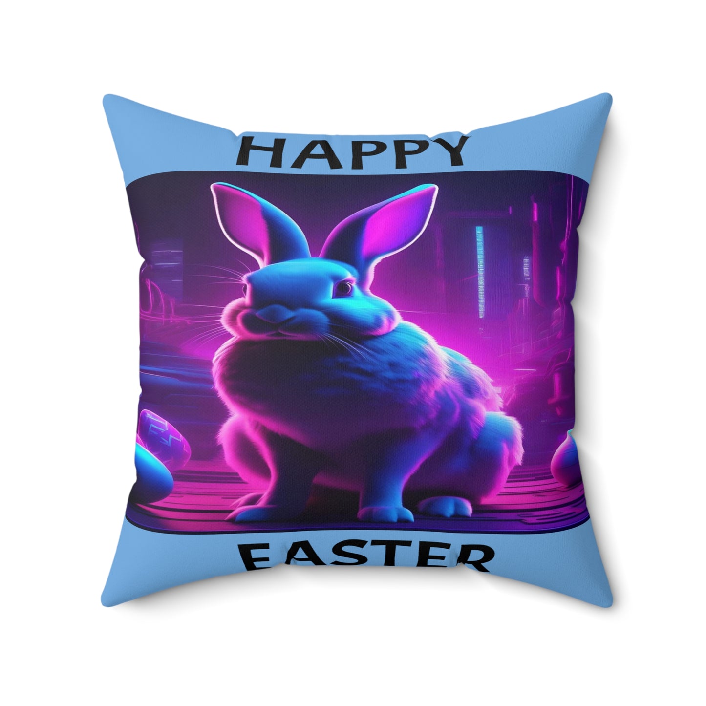 Purple Neon Easter (in Blue) with Happy Easter | Pillow