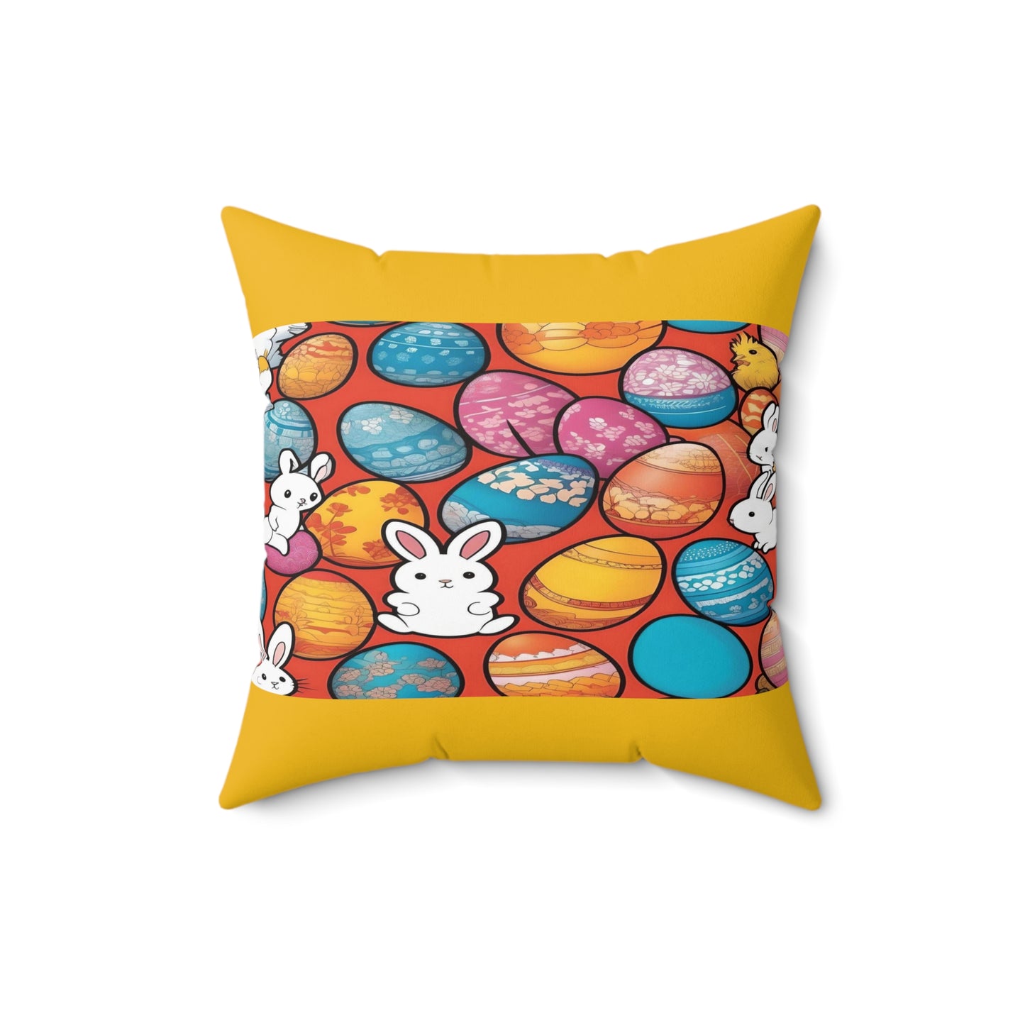 White Rabbits, Eggs Galore (in Yellow) with Happy Easter on the Back | Pillow