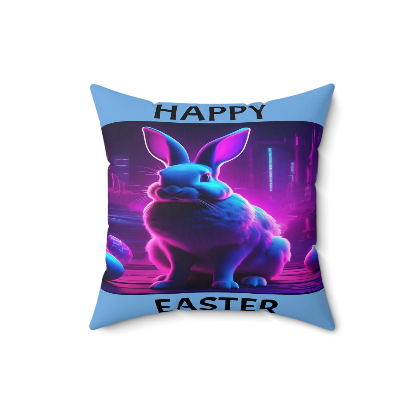 Purple Neon Easter (in Blue) with Happy Easter | Pillow