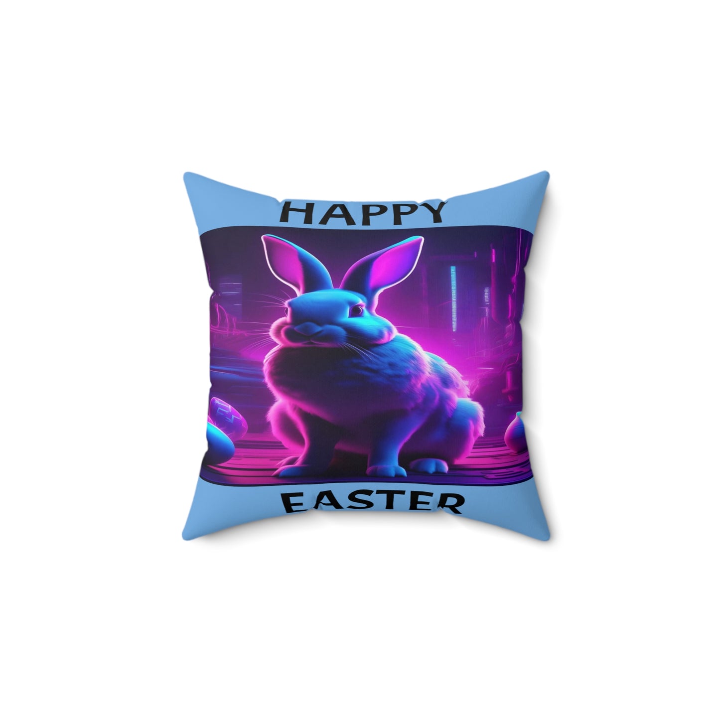 Purple Neon Easter (in Blue) with Happy Easter | Pillow