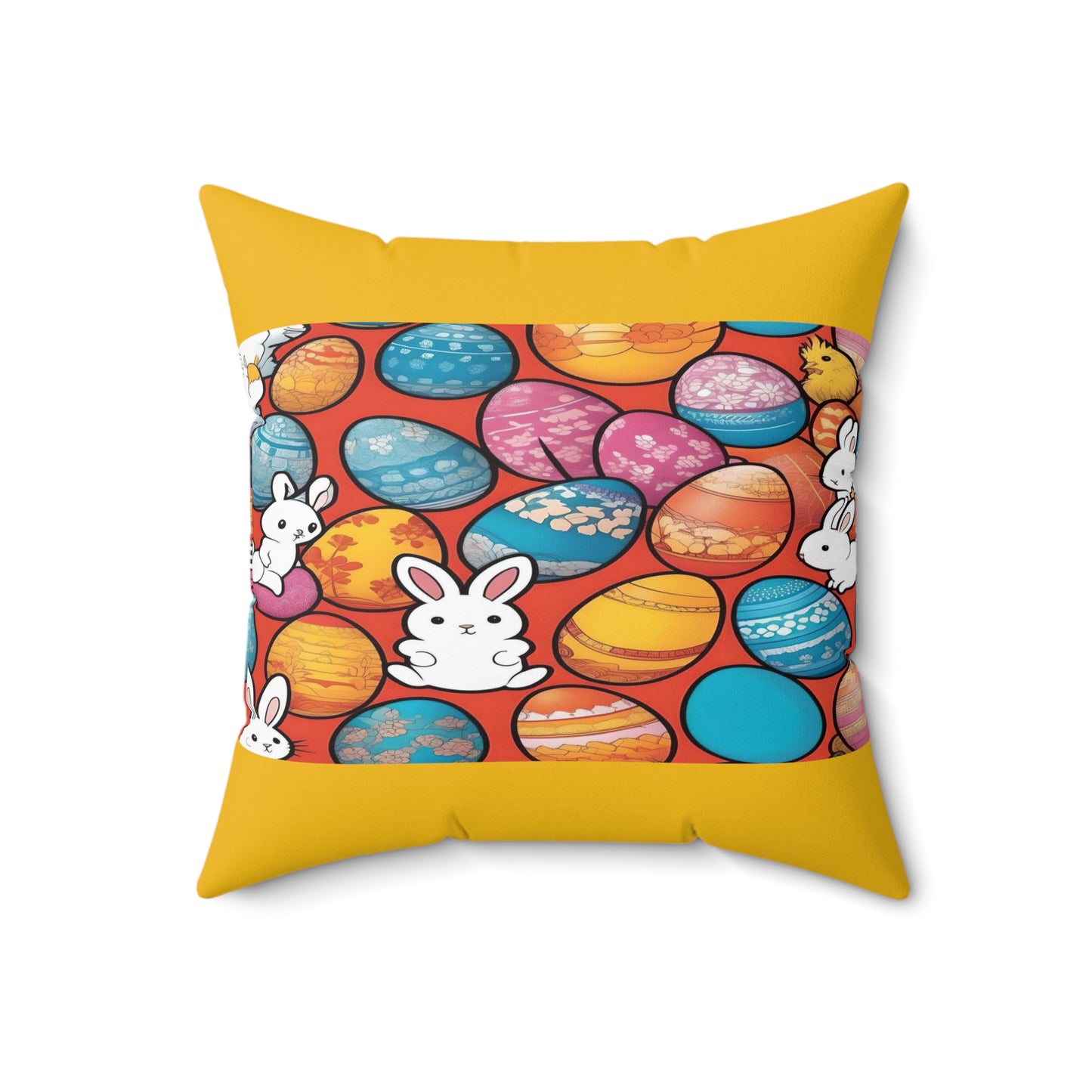 White Rabbits, Eggs Galore (in Yellow) with Happy Easter on the Back | Pillow