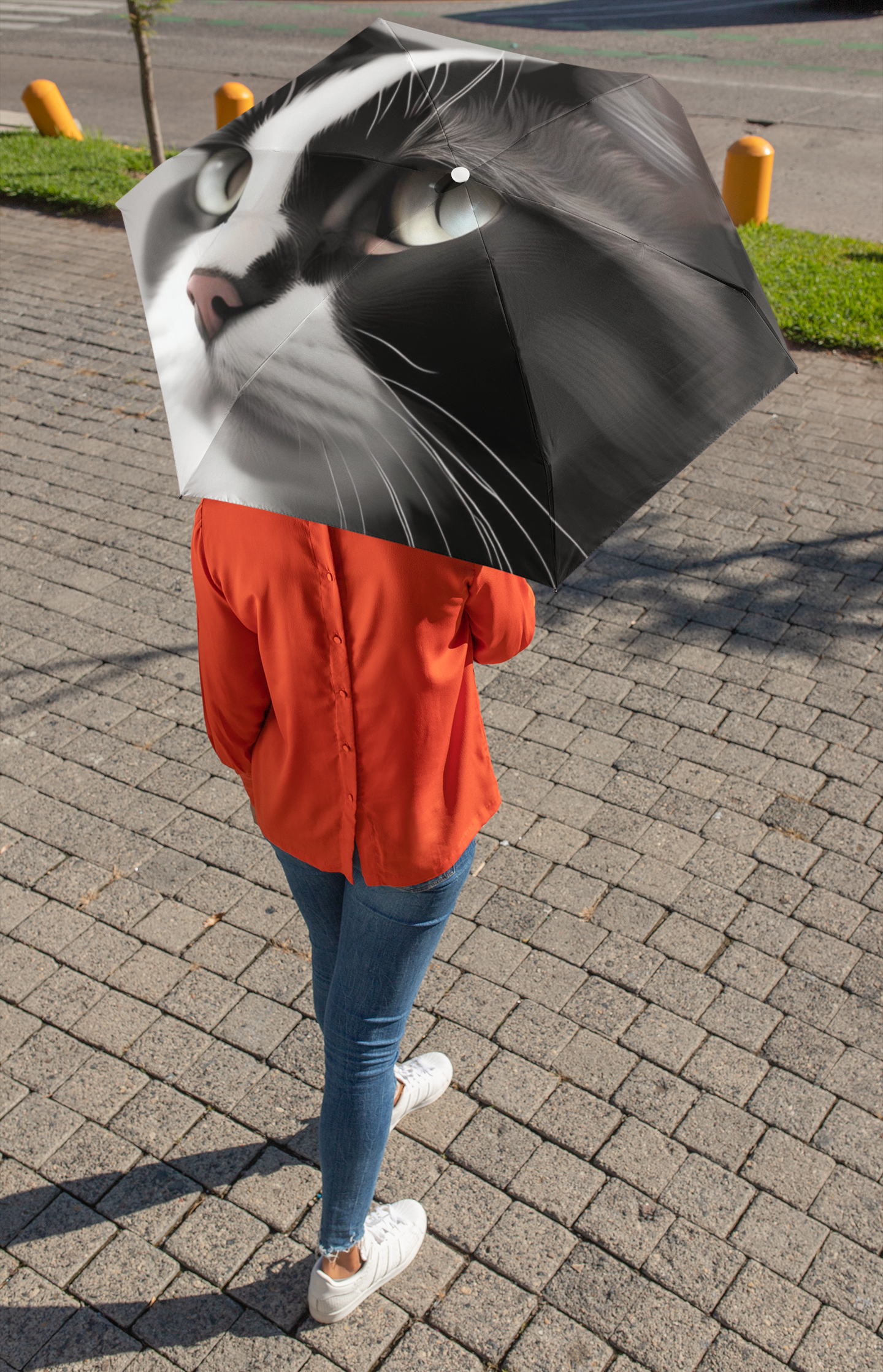 Black & White Cat Glow | Foldable Umbrella