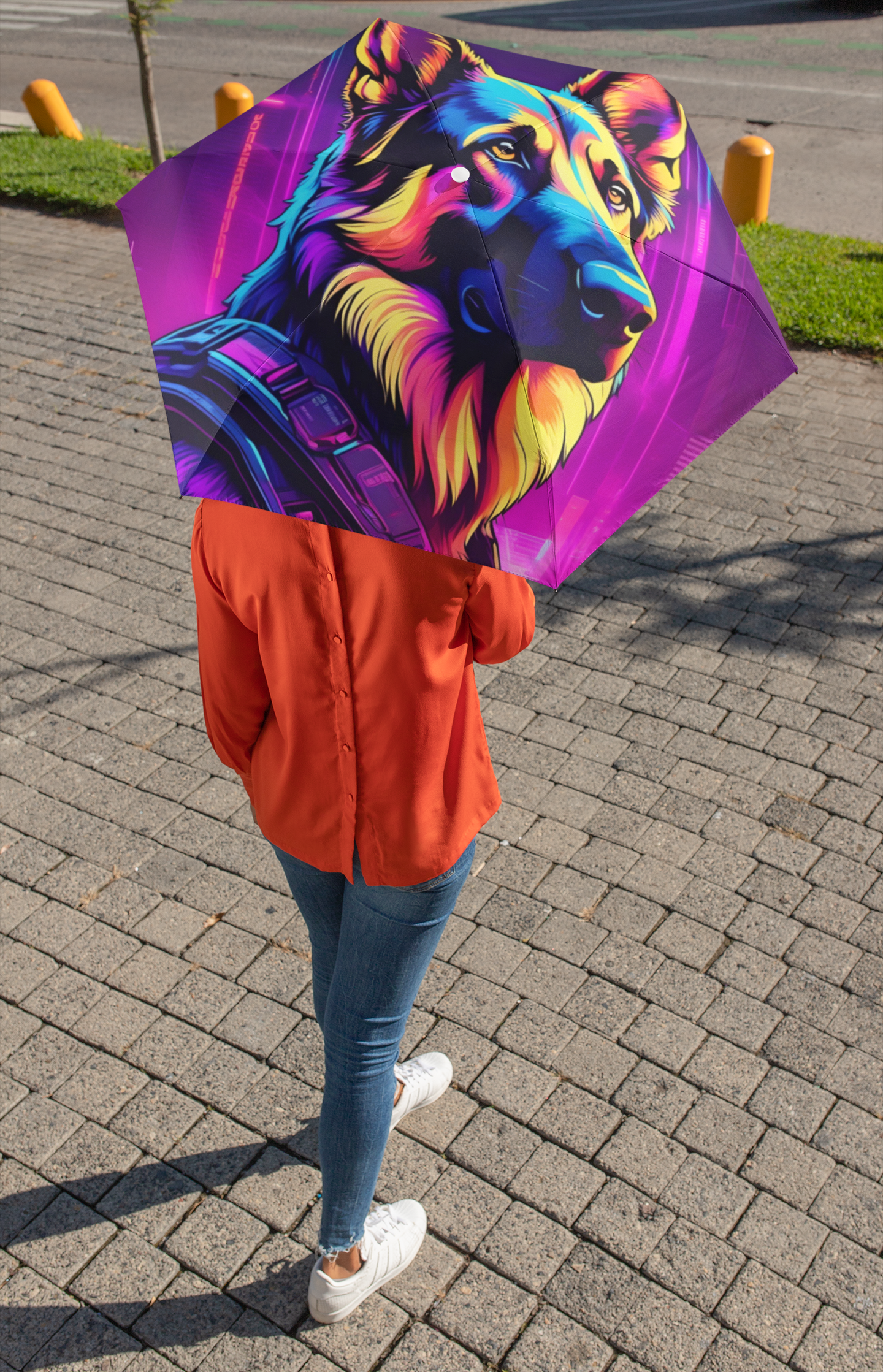 Neon German Shepherd Glow | Foldable Umbrella