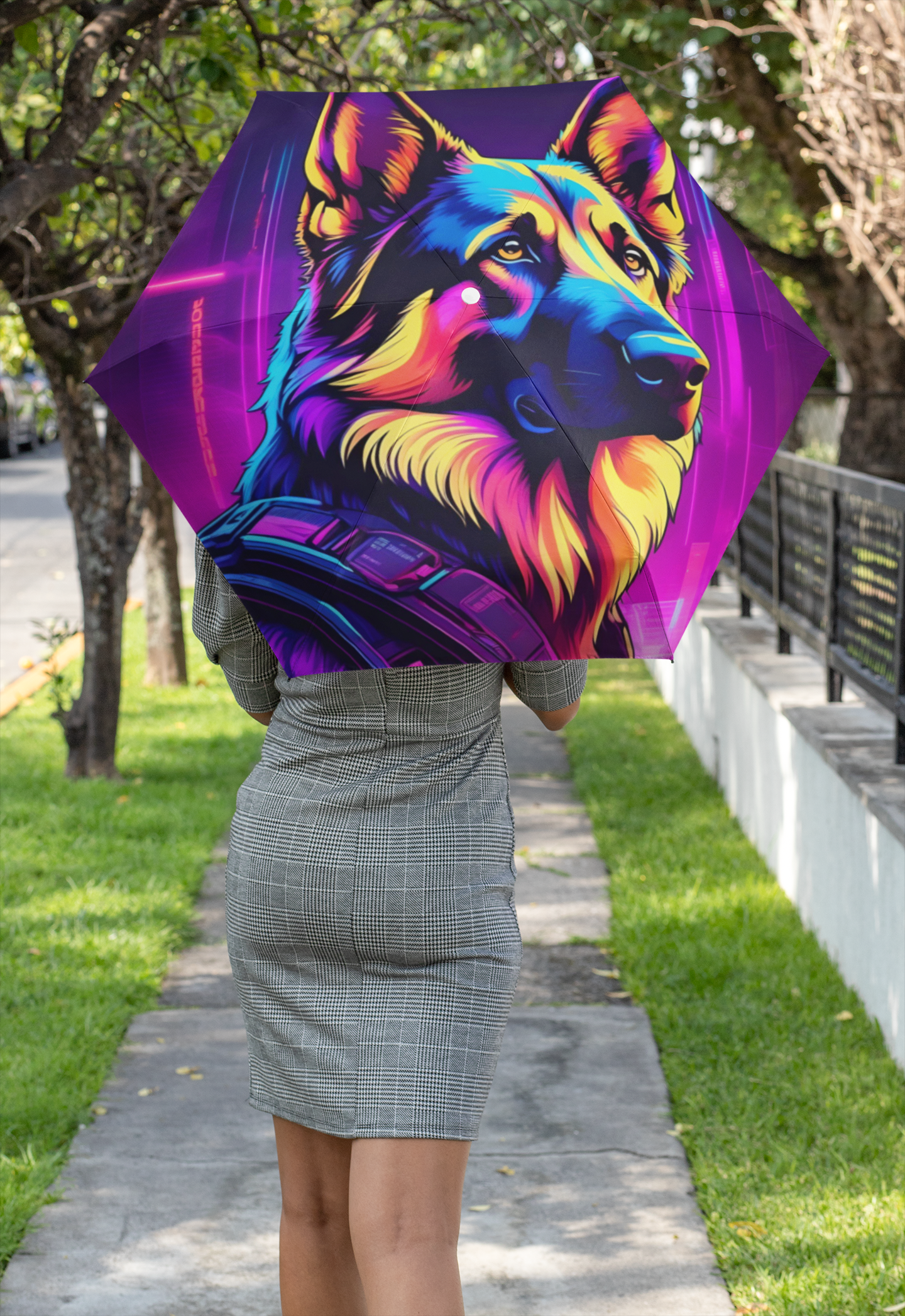 Neon German Shepherd Glow | Foldable Umbrella